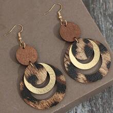1 Pair Geometric Circular Leopard Print Retro Fashionable Multi-Color Metal Earrings, Suitable For Women's Daily, Party, Gathering, Dance, Music Festival Wear - Multicolor - View 3