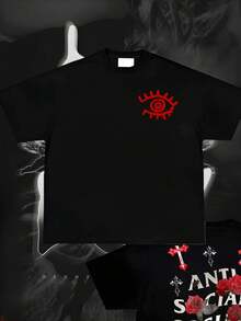Anti Social Club Graphic Cropped T-Shirt For Boys And Girls Men, Women All Ages Family T-Shirt Letter New Streetwear Clothing Harajuku T-Shirt Cotton Half Sleeve Tee, Y2K Style Casual Cotton Classic Crewneck Design Tee - Black - View 2