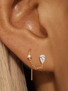 EleRunis 1件 925纯银花朵星星长流苏平底耳骨耳廓穿孔饰品，适合日常佩戴、婚礼、派对、订婚、周年纪念、情人节等场合。 - 金色 - 查看 16