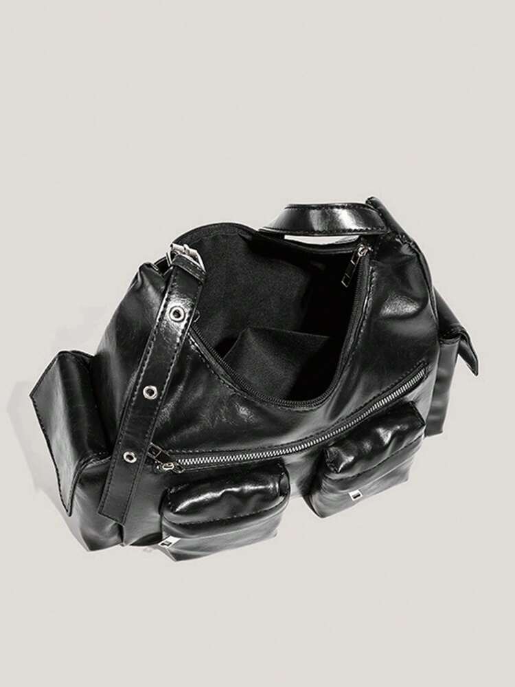 Y2K Retro Fashion PU Leather Multi-Pocket Shoulder Crossbody Bag