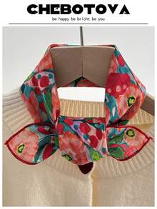 1pc Women Spring/Summer New Soft Silk Feeling Bohemian Small Square Scarf, Skin-Friendly, Versatile Floral Print Neckerchief, Headband For Dress - Multicolor - View 28