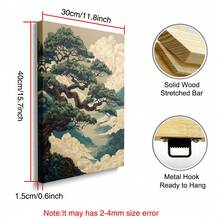 1幅带框/不带框抽象日式松树山景帆布海报，复古自然风景日式禅意墙面艺术印刷品，侘寂复古画作，适用于公寓、客厅、卧室、现代家居装饰 - A - 查看 9