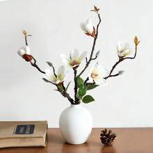 3 cành hoa mộc lan nhân tạo màu trắng kèm bình hoa trắng - Thích hợp dùng làm bó hoa, hoa giả, cây giả, quà tặng tuyệt vời cho Ngày của Mẹ, sinh nhật, Ngày Valentine, trang trí trong nhà, trang trí nhà cửa, trang trí đám cưới, trang trí ngoài trời, đồ dùng tiệc tốt nghiệp, đồ dùng đám cưới, phụ kiện cô dâu. - trắng - Xem 9