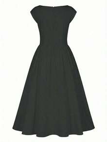 Women's Casual Elegant Vintage Romantic Long Puff Dress, Retro Waist Cinched Dress, Suitable For Wedding, Date, Outing, Romantic, Cute, French Style White Waist Cinched Dress Summer - 黑色 - 查看 7