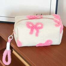 1个粉色蝴蝶结手提化妆包，情人节收纳袋手拿包 - 彩色 - 查看 6