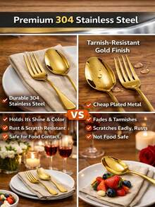 Elegant Gold Flatware Set 12 Piece Stainless Steel Fork And Spoon Set Durable Rust Resistant Smooth Edge Comfortable Grip Premium Silverware Cutlery Set Modern Tableware For Home Kitchen Daily Dining Dinner Party Wedding Restaurant Use Stylish Gold - View 8