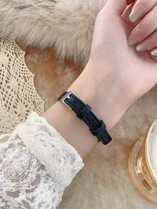 1件装女士长方形简约时尚石英表，配黑色/棕色/绿色表带 - 黑色 - 查看 6