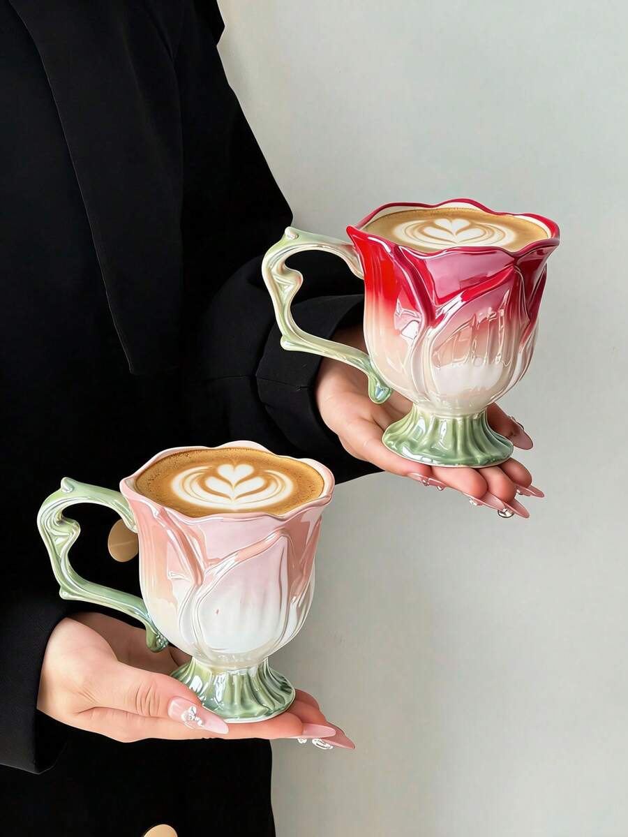 1个郁金香花陶瓷咖啡杯，简约陶瓷茶杯，茶杯，陶瓷杯，水杯，下午茶杯，家用早餐牛奶杯，果汁杯，礼品杯