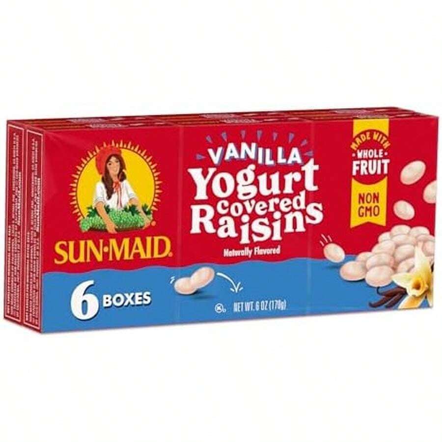 Sun-Maid Vanilla Yogurt Coated Raisins - (6 Pack) 1 Oz Snack-Size Box - Yogurt Covered Dried Fruit For Lunches And Back To School Snacks - Vanilla-1 Ounce (Pack of 6) - 查看 1