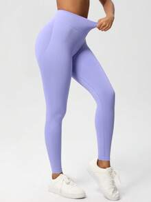 Leggings de yoga para mujer, mallas de yoga de cintura baja acanaladas, leggings de fitness, pantalones de yoga sin costuras, mallas deportivas elásticas - Púrpura malva - Ver 7