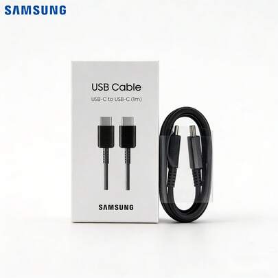 Samsung 三星双USB-C接口3A数据线全球版EP-DA705，线长1米，支持60W/45W/25W充电器，适用于智能手机、平板电脑和笔记本电脑。