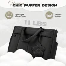 Cloud Quilted Puffer Tote Bag, 15.6 Inch Waterproof Laptop Bag With Detachable Flower Charm, Large Capacity Travel Work Bag - Multicolor - View 4