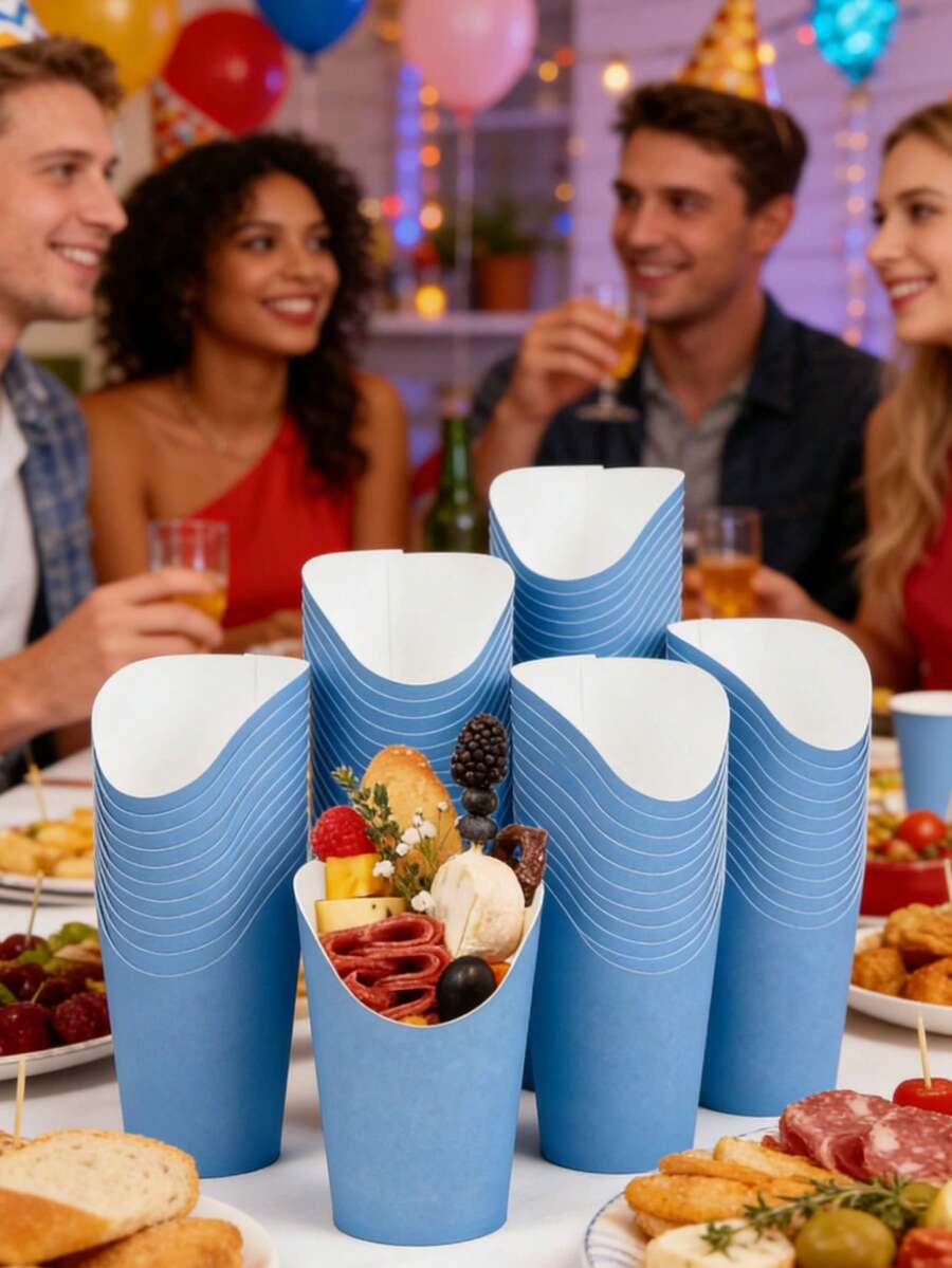 10 cái/20 cái/40 cái/50 cái cốc đựng bánh trứng waffle, cốc giấy Kraft dày dặn có góc cạnh, cốc đựng khoai tây chiên, hộp đựng đồ nướng, cốc đựng kem, hộp đựng món tráng miệng tròn [Phiên bản dày dặn] - Màu xanh nhạt - Xem 1