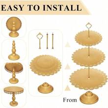 Set Of 9 Cake Stands Metal Cupcake Stand Set Multiple Styles Candy Fruit Display Tower Dessert Plate Cake Serving Tray Birthday Party Wedding Anniversary Shower Engagement Gold - 金色 - 查看 7