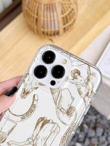 1pc Western Style Line Drawing Horse, Cow Bone & Musical Guitar Pattern Soft Anti-Slip Phone Case Compatible With IPhone 11/12/13/14/15/16 Pro Max Waterproof Shockproof Anti-Fall Scratch Resistant - style1 - 查看 5