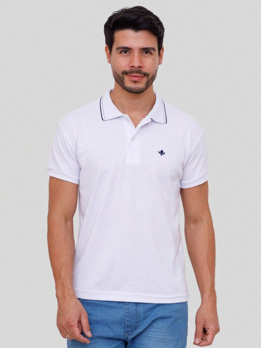 POLO T-Shirt Plain Men's Shirt Various Colors - 白色 - 查看 1
