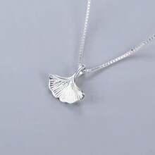 简约时尚925纯银银杏叶吊坠项链，优雅清新风格，女士之选 - 銀色 - 查看 1