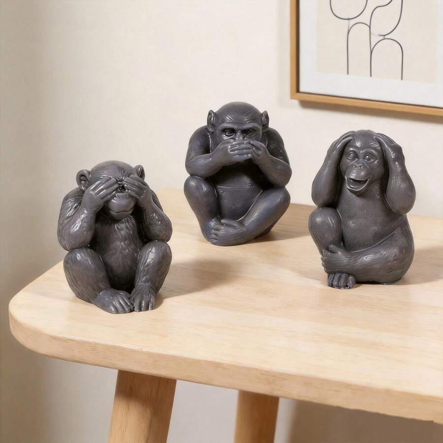 1 Set de molde de silicona con forma de mono "No ver el mal, no oír el mal, no hablar el mal", molde de líquido de resina, molde de mono animal realista, adecuado para resina epoxi, velas, yeso, cemento, manualidades de arcilla polimérica y decoración del hogar - animal - Ver 1