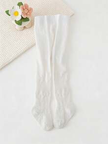 1件装女童蝴蝶印花甜美可爱网纱透气贴身打底裤，柔软棉质面料，白色紧身裤，适合春夏穿着 - 白色 - 查看 11