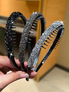 3pcs Women's Luxurious Crystal Headbands, Non-Slip Teeth Design, Hair Accessories, Suitable For Daily Use, Washing Face And Makeup Hair Band Hair Hoop Hairband - Multicolor - View 8
