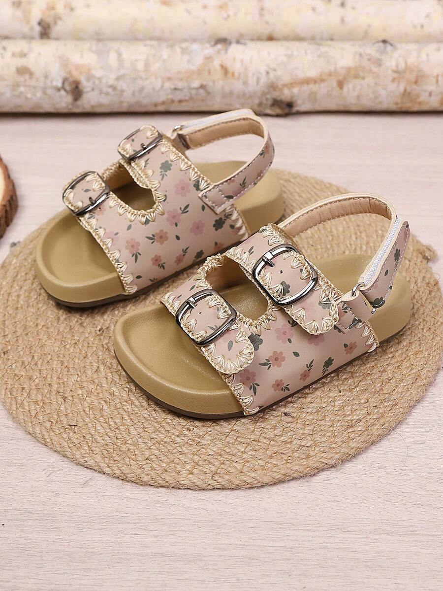 1 Pair Kids/Toddlers' Embroidered Trim Print Open Toe Casual Strap Soft Bottom Summer Beach Holiday Sandals - Khaki - View 1