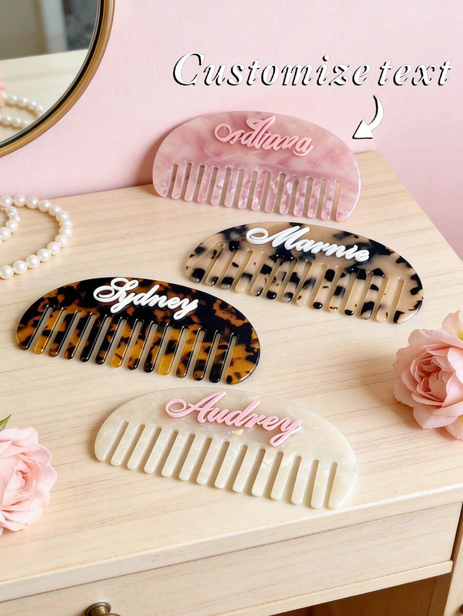 Personalized Wooden Comb,Custom Name/Text Engraving,Elegant Wedding Favor,Adorned With A White Bow,Custom Acrylic Design Hair Comb,Stylish Accessory,Ideal For Weddings, Parties, Hair Care, Party Favors, Bridesmaids, Birthdays, And Mother'S Day Gifts - Multicolor - View 1