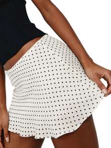 Minifalda de malla para mujer, a la moda, con estampado de lunares o color liso, de talle bajo, estilo vaporoso, ideal para salir. - Blanco - Ver 4