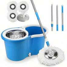 Spin Mop Bucket Set With Stainless Steel Basket 61 Inch Telescopic Handle 3 Microfiber Mop Heads All Floor Type Cleaner Kitchen Bathroom Home - B - 查看 7