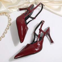 Women's Fashion Pointed Toe Buckle Hollow-Out High Heel Sandals - Burgundy - View 2