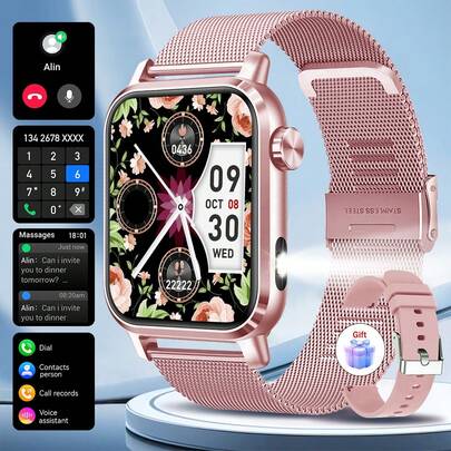 1.85 Inch Square Smart Watch For Men And Women, Full Touch Screen Smartwatch, Fitness Tracking, Wireless Call, LED Flashlight, Multiple Sports Modes, Music Control, Information Push, Remote Camera, Compatible With Android & IOS