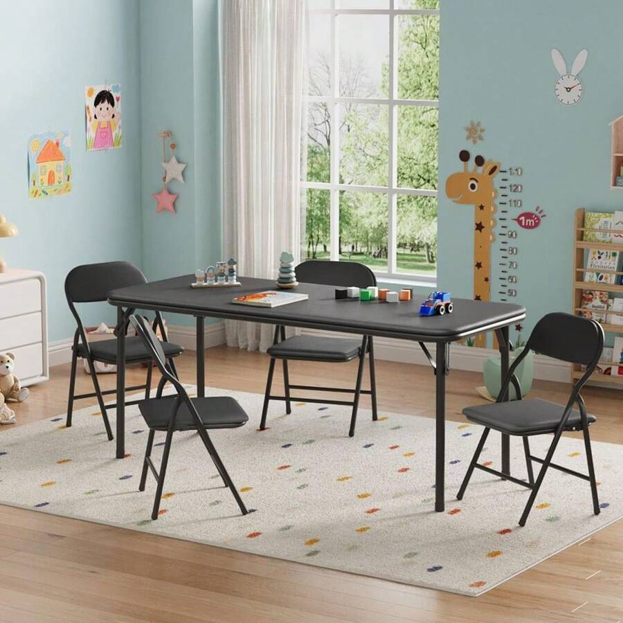 Juego de mesa y sillas plegables ultrasuaves y acolchadas de 5 piezas para niños – Muebles portátiles para actividades infantiles – Plegables para sala de estudio, comedor, guardería. - Negro - Ver 1