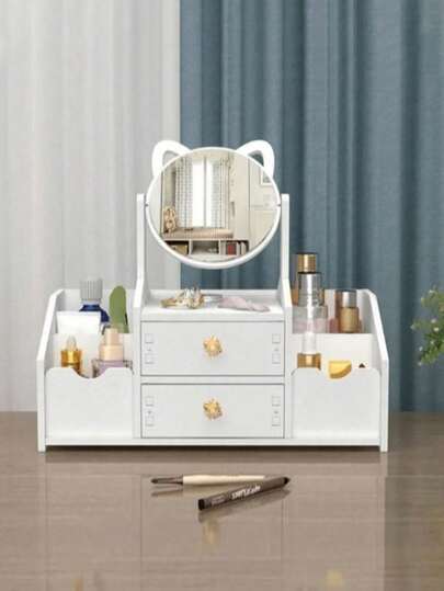 1 pieza Organizador de maquillaje con estilo de cajón y espejo, caja de almacenamiento de cosméticos con espejo de tocador incorporado, organizador de varios compartimentos para productos de cuidado de la piel y joyas para cómoda, baño y dormitorio, estuche de almacenamiento de belleza de acrílico para brochas de maquillaje, lápiz labial y accesorios, perfecto para mujeres, adolescentes, amantes del maquillaje, gran regalo para el Día de San Valentín y el Día de la Madre