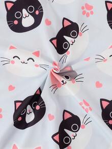 Bộ đồ ngủ 2 món cho bé gái, in hình mèo hoạt hình, áo cardigan cổ polo tay ngắn và quần short, chống cháy, phù hợp mọi mùa. - Nhiều màu - Xem 7
