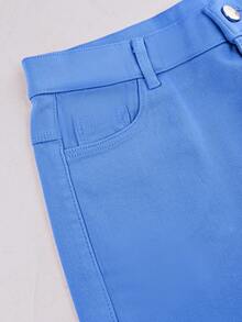 Apperloth A 高腰超弹力侧袋修身七分裤，经典休闲舒适九分裤 - 藍色 - 查看 5