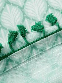 1片绿色叶子透明窗帘，波西米亚绿色流苏花卉印花乡村风格卧室窗帘 - 薄荷綠 - 查看 8