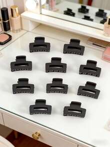 10pcs Mini Matte Black Square Hair Clips, Suitable For Daily, Vacation, Business Trip Gifts - Black - View 10