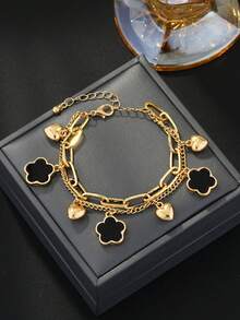 1 chiếc vòng chân hai lớp hình hoa cỏ năm lá cổ điển kiểu Âu và Mỹ, thích hợp đeo hàng ngày cho nữ. - Vòng chân cỏ ba lá - Xem 5