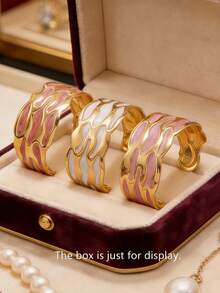 1pc Exaggerated Metallic Texture Oil-Drip Geometric Pattern Open Cuff Bracelet For Women, Suitable For Daily Wear/Party/Holiday Gift - Yellow Gold - View 4