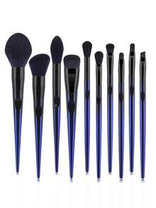 10支装软毛化妆刷，合成纤维，蓝色女巫化妆工具，眼部面部美容化妆刷套装，适合化妆初学者 - 藍色 - 查看 9