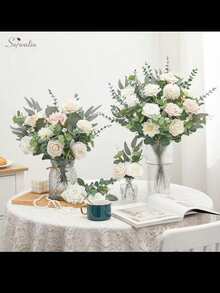 30 Peças Folhas e Galhos Artificiais Mistos de Eucalipto, 4 Estilos de Eucalipto de Moeda de Prata, Plantas Falsas, Adequado para Buquês DIY, Também Pode Ser Usado como Decoração Central para Buquês de Casamento - Multicolorido - Visão 7