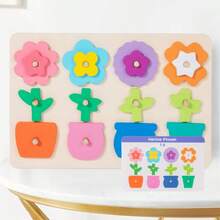 Children's Flower Matching Puzzle Board, Color Identification Training Toy For Boys And Girls, Wooden Educational Toy For Cognitive Development - Multicolor - View 6