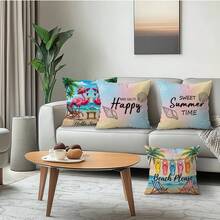 4pcs Flamingo & Palm Tree Printed Velvet Throw Pillow Covers, 100% Polyester, Suitable For Living Room, Sofa, Bedroom, 40x40cm/45x45cm/50x50cm - Multicolor 10 - View 5