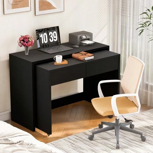 Desk/Shelf + Chest Of Drawers - Compact 2-In-1 Desk, Extendable, Made Entirely Of 1.8 Cm Thick Wood, Equipped With Casters, Flexibly Combinable, Folding Desk - A - View 1