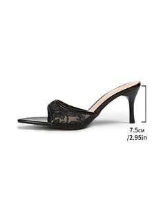 2026 Nuevas sandalias de tacón alto de punta fina y tacón de aguja con estilo elegante de dama, de encaje sexy y resistentes al agua - Negro - Ver 6