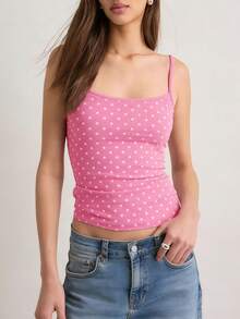Women's Y2k Dots Print Camisole Spaghetti Strap Slim Fit Cami Tops Summer Cute Tops For Going Out Casual Everyday Wear Back To School Outfits - 粉色 - 查看 1