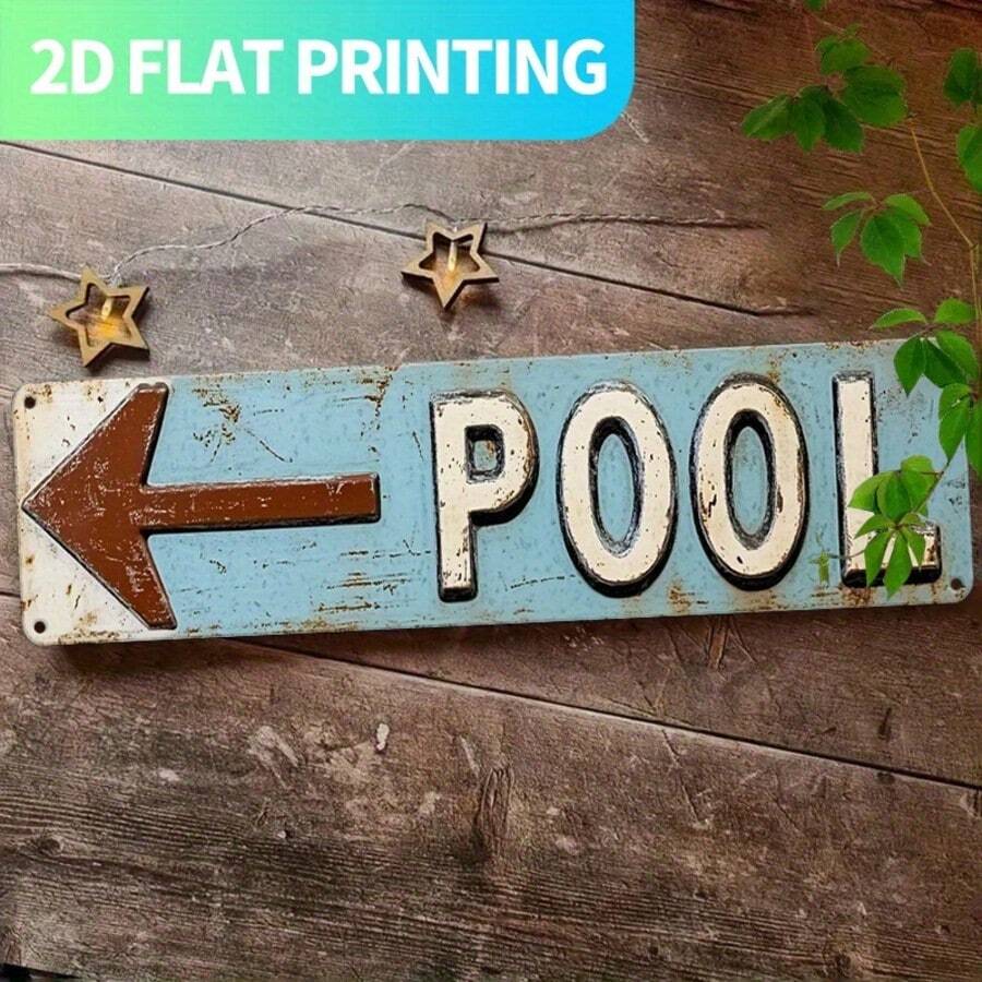 2D 复古“POOL”金属标牌，铝制装饰墙牌，尺寸 15.7x3.9 英寸，预钻孔方便悬挂 - 家居、厨房、农舍门廊哥特式风格墙面装饰，独特礼品，1 件装