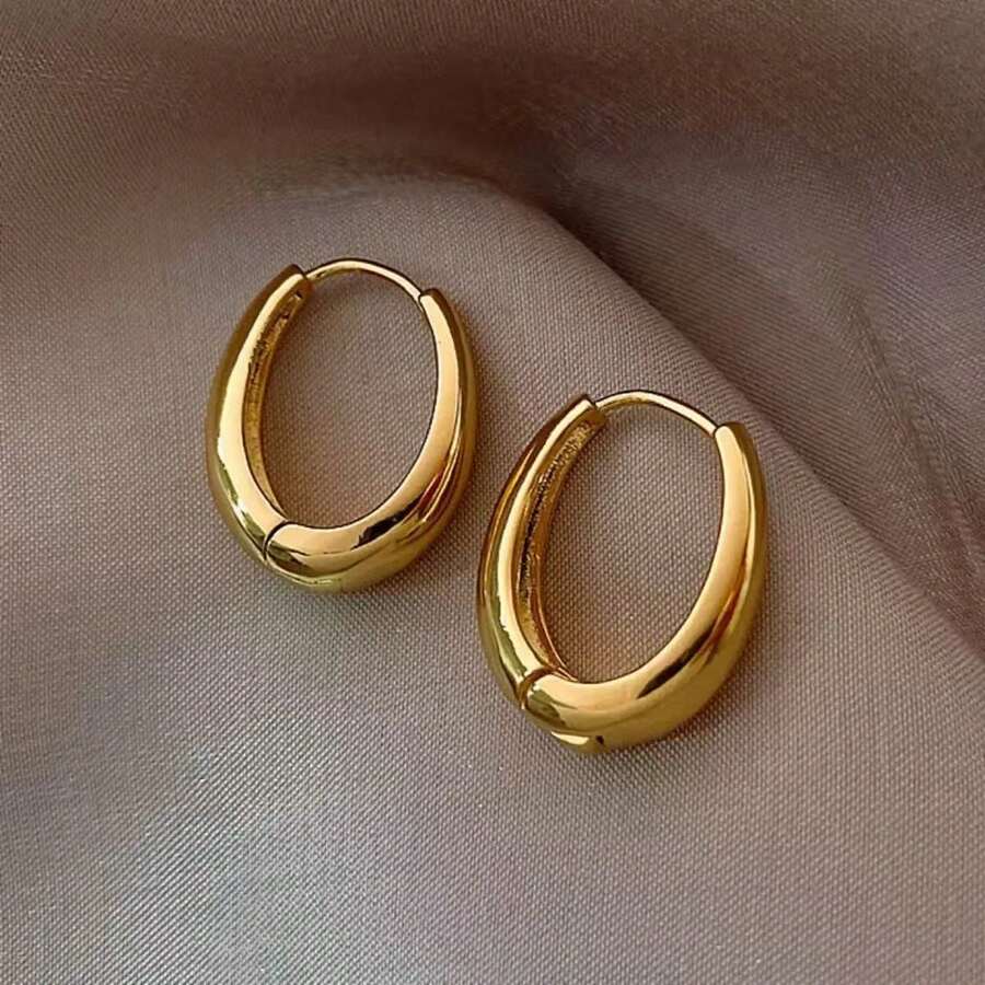 1 par de pendientes tipo ear cuff con diseño geométrico, elegantes y minimalistas, versátiles para el uso diario y el transporte - Dorado - Ver 1