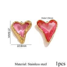 1 pieza Colgante con forma de corazón vintage de acero inoxidable con baño de oro de 18K, disponible en colores como rojo y rosa, adecuado para hacer collares, pulseras, pendientes y otras joyas DIY, gran regalo para mujeres - colgante de corazón - Ver 15