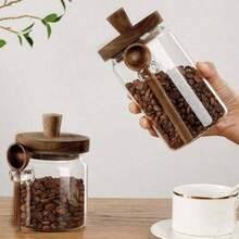 3 Stücke luftdichte Gläser Set (3 Gläser mit Löffeln) - auslaufsichere Vorratsgläser für Kaffee, Mehl, Snacks, Tee usw. Braune Deckel, runde Glasbehälter für Pantry-Organisation, strapazierfähige Mehrzweck-Displaygläser - Verschiedenfarbig - Übersicht 4