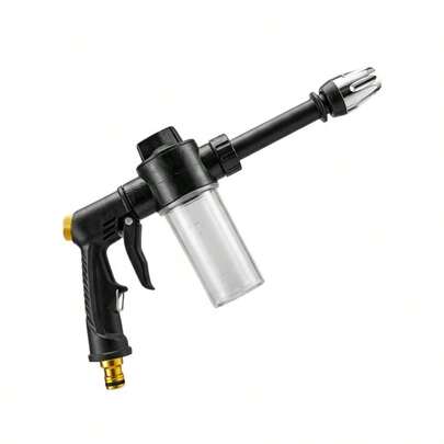 Máy phun rửa xe mạnh mẽ kèm bình tạo bọt - Súng phun nước đa năng phù hợp cho xe máy, nhà cửa và sân vườn - Được trang bị vòi phun dài chắc chắn để làm sạch và tưới cây hiệu quả, không cần pin.